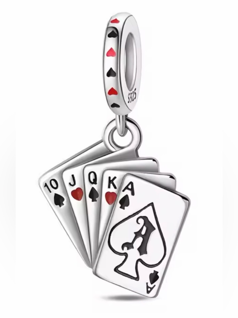 Silver, Red & Black Poker Hand Cards Dangle Charm